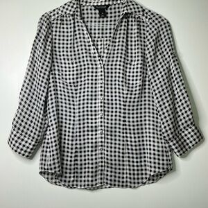 Women's Black and White Checkered Top Size 6 Preloved